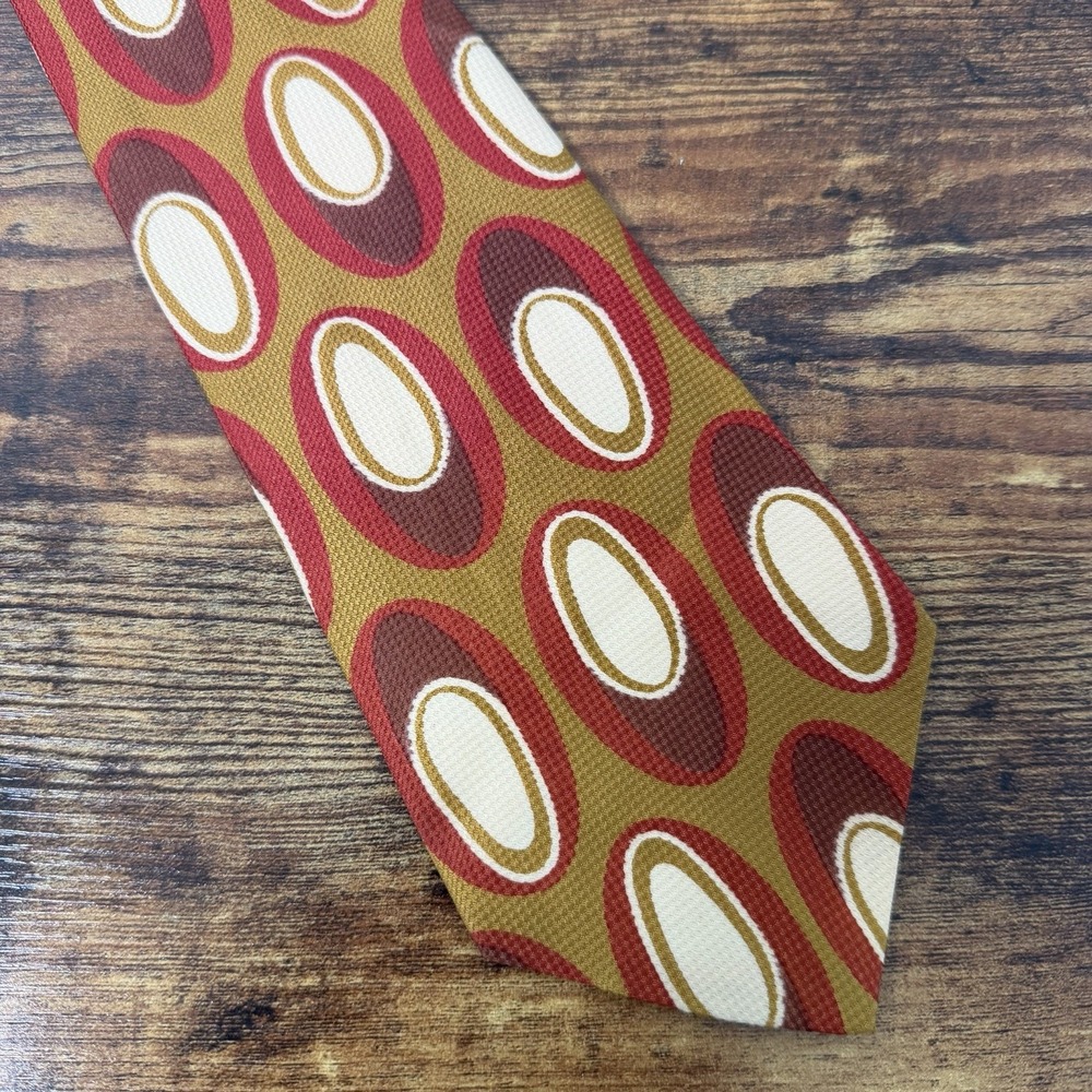 Vintage 60s 70s Chadwick by Wembley Wide Necktie Red Gold Abstract Ovals 52 x 4